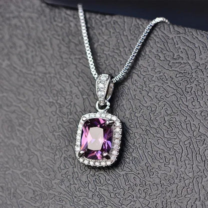 New Style Fashion Necklace for Women Silver Plated Lab Diamond 4 Prong Setting Cushion Cut White Sapphire Pendant Necklace