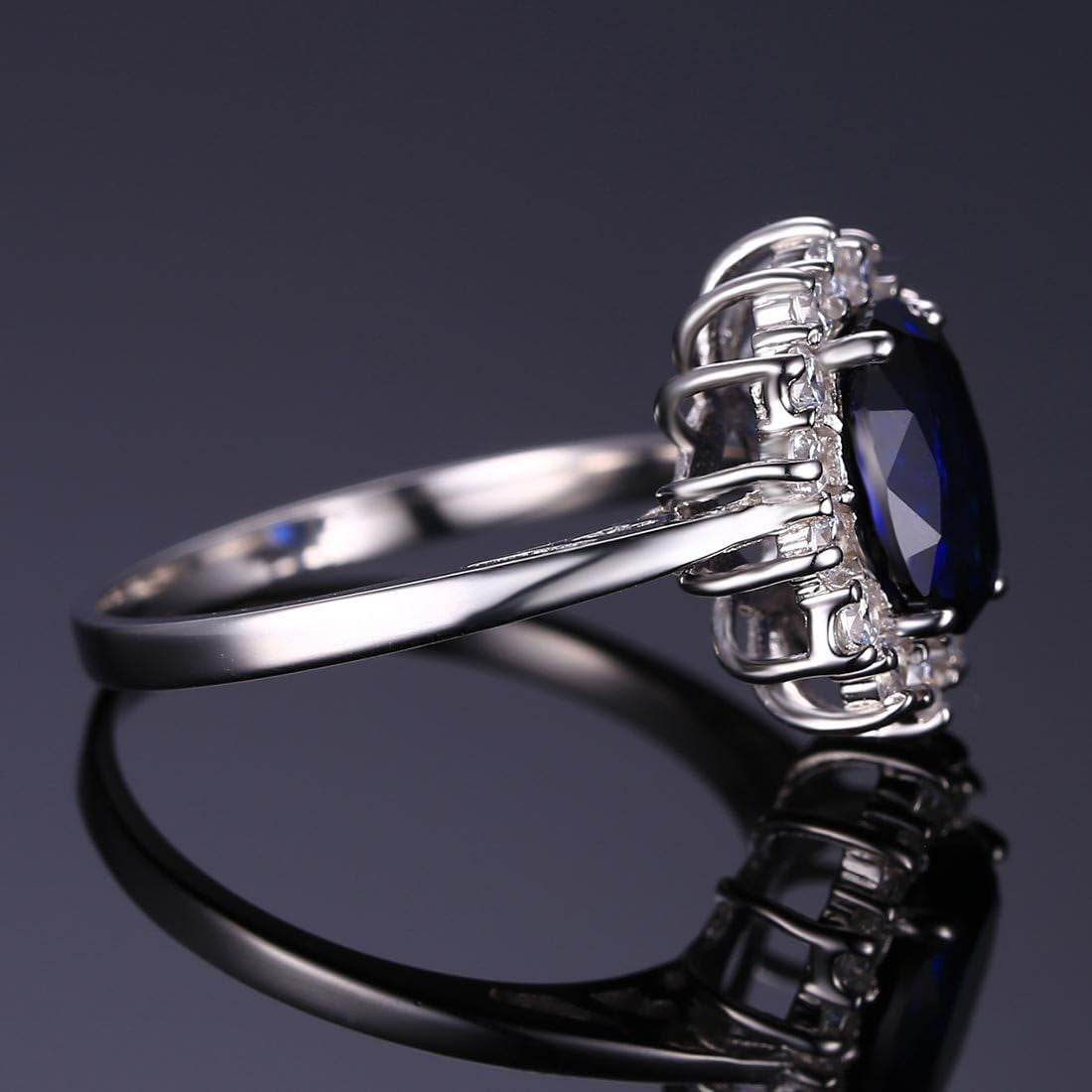 Princess Diana Kate Middleton Class Gemstone Birthstone Sapphire Halo Engagement Rings for Women, Anniversary 14K White Yellow Rose Gold Plated 925 Sterling Silver Promise Rings for Her