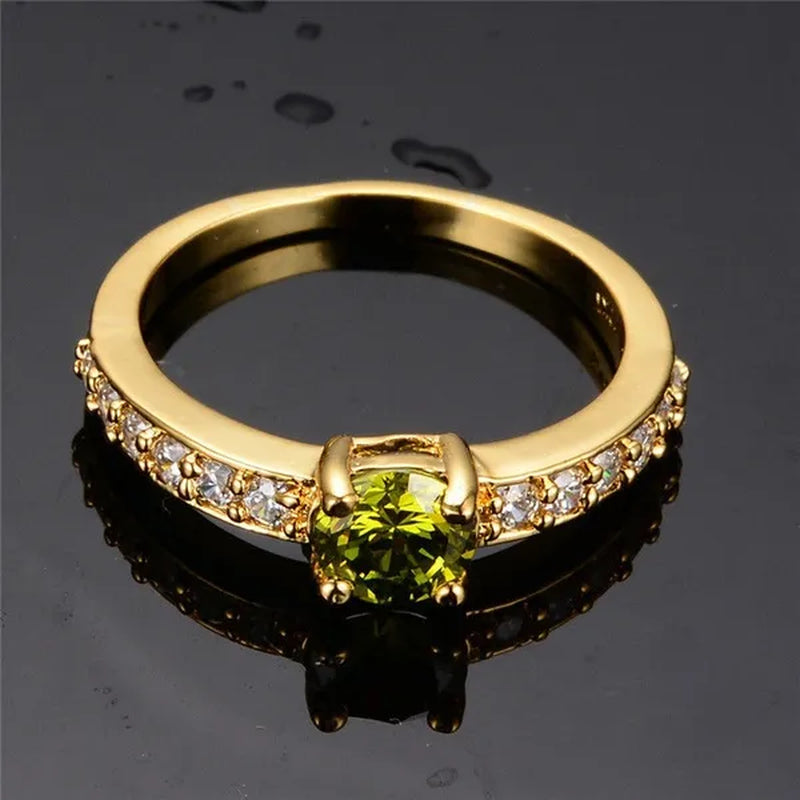 Woman's Round Cut Blue Aquamarine Golden Wedding Ring Wedding Ceremony Party Fancy Shaped Women Rings with Shiny CZ Daily Wear Fashion Jewelry