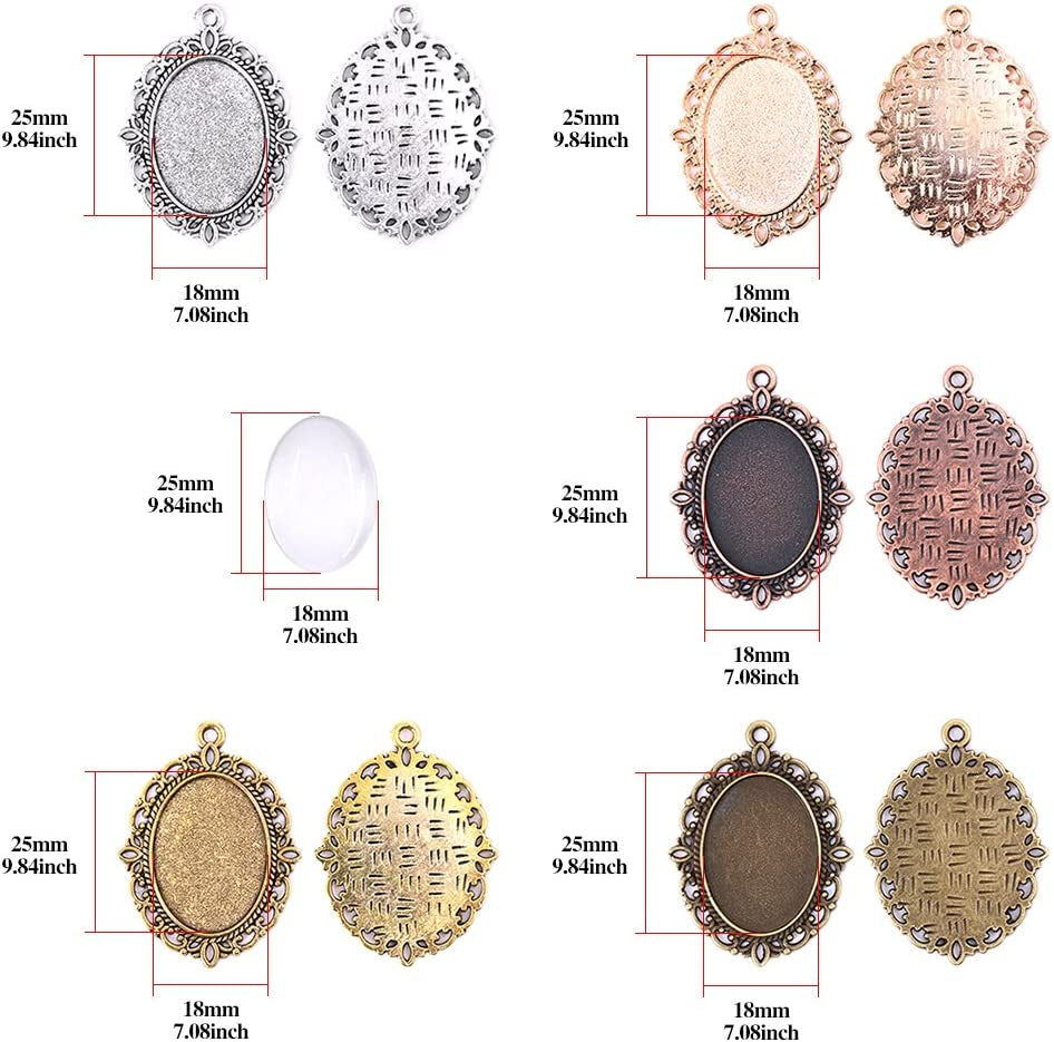 70Pcs Oval Pendant Set, 35Pcs 5 Colors Pendant Trays and 35 Pieces Bright Glass Cabochon Dome Tiles for Bracelet Necklace Crafting DIY Jewelry Gift Making - WORLD TIME VISITS