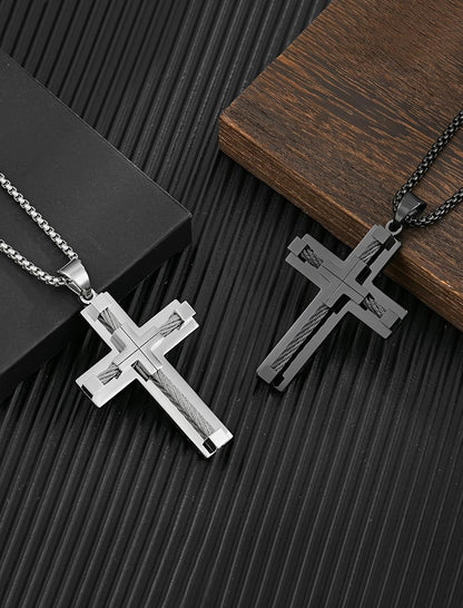 Men'S Cross Necklace 316L Stainless Steel Large Jesus Christ Pendant Jewelry Rolo Chain for 24″