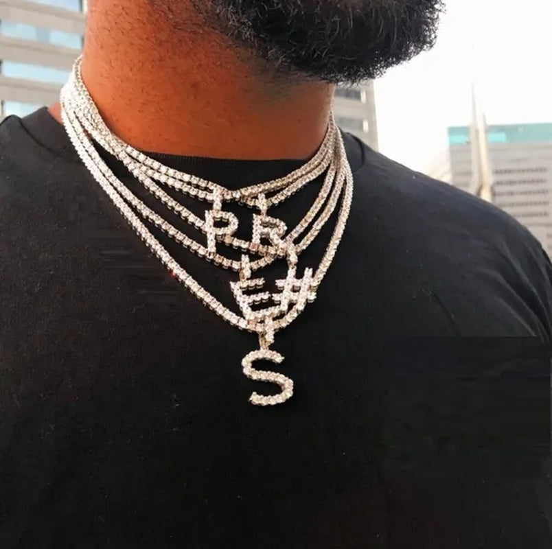 Men Hip Hop Iced Out Custom Name Tennis Letter Pendant Necklaces Cubic Zirconia Alphabet Charm Pendants Hiphop Women Jewelry