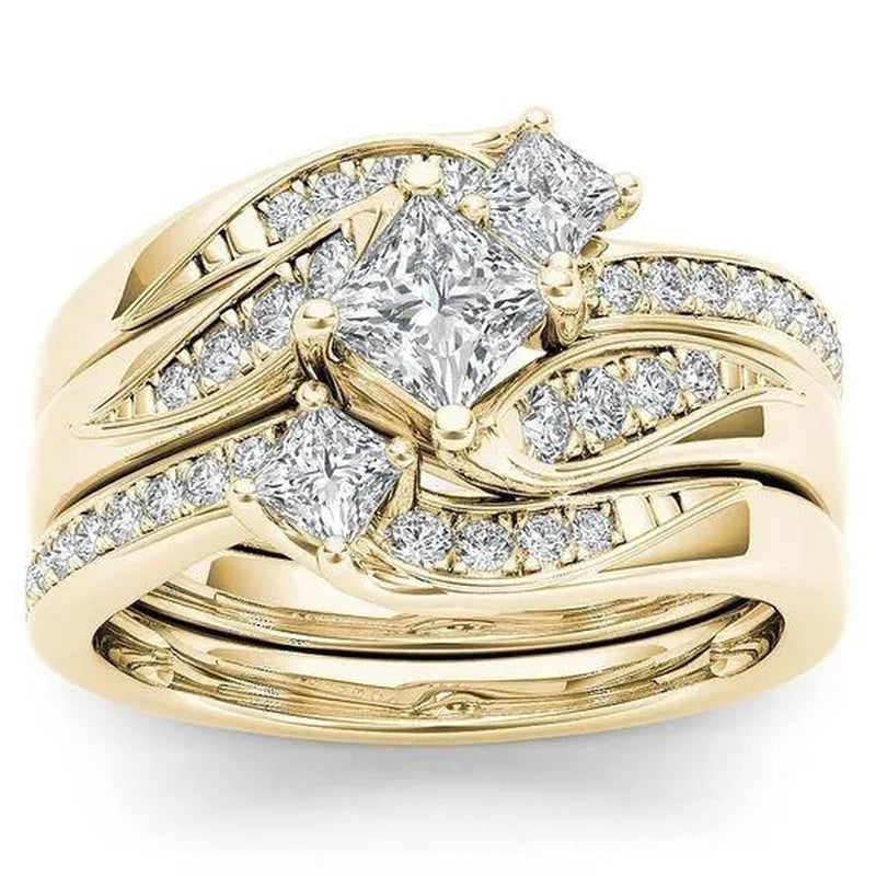 Exquisite 3Pcs/Set  Ring Set Anniversary Gift Engagement Bridal Wedding Rings Jewelry For Women Ladies Size 5-11