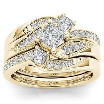 Exquisite 3Pcs/Set  Ring Set Anniversary Gift Engagement Bridal Wedding Rings Jewelry For Women Ladies Size 5-11