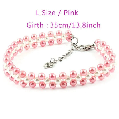Three Rows Pearl Linked Beads Pet Dog Heart Pendant Puppy Collar Necklace S/M/L Size