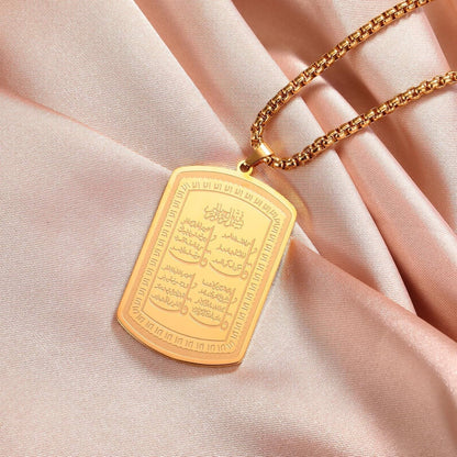 Islamic Allah Necklace for Men Women Stainless Steel Muslim Ayatul Kursi Necklace Islam Arabic Eid Ramadan Jewelry Gift