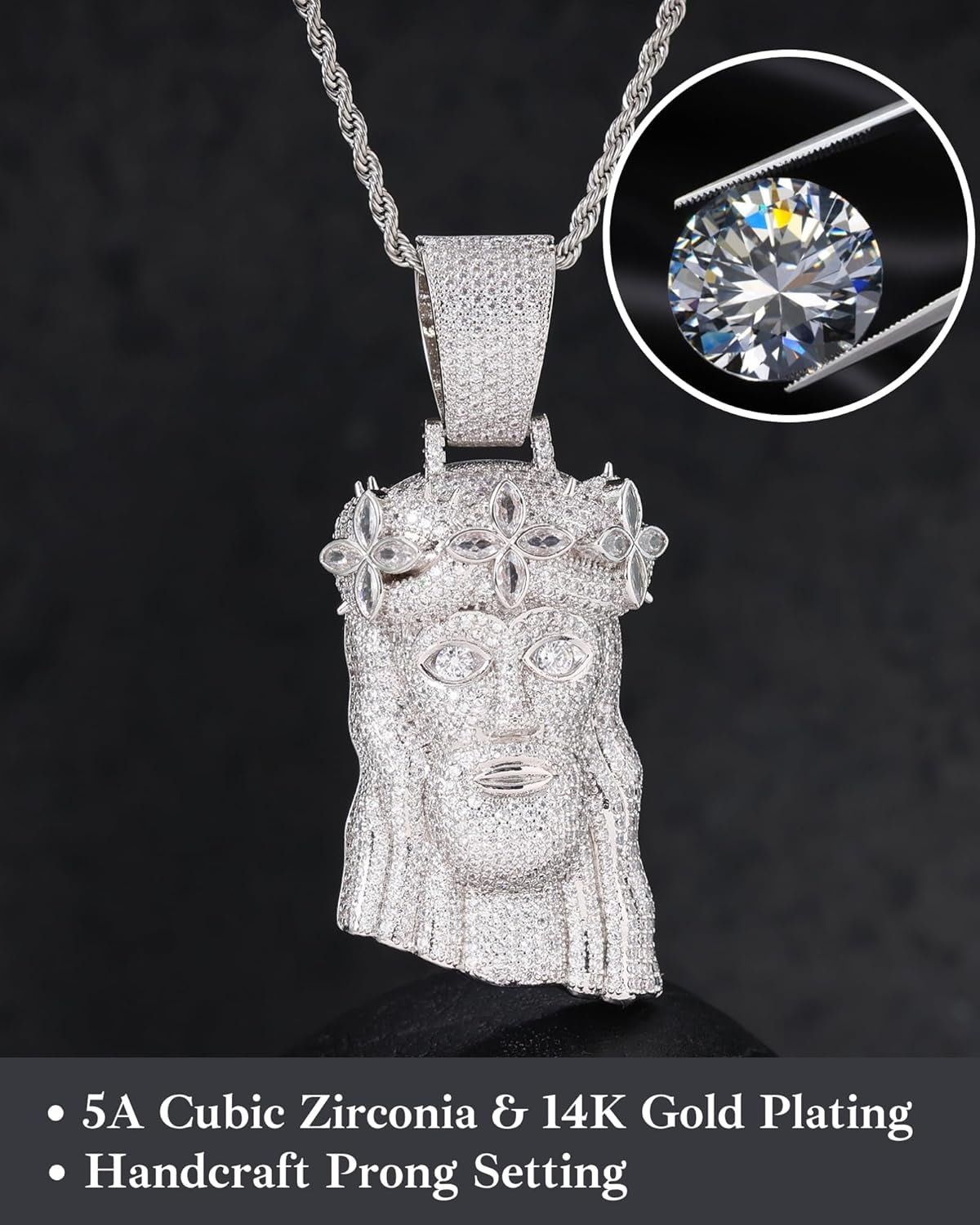 Iced Out 5A Zircon Jesus Pendant Necklace for Men and Women, 14K Gold Plated Simulated Diamond Bling Cross Hip Hop Necklace - WORLD TIME VISITS