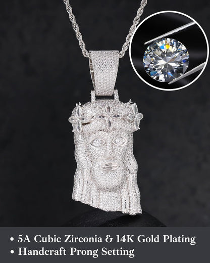 Iced Out 5A Zircon Jesus Pendant Necklace for Men and Women, 14K Gold Plated Simulated Diamond Bling Cross Hip Hop Necklace - WORLD TIME VISITS