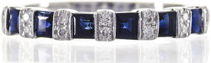 14K White Gold Genuine Blue Sapphire Ring with Diamonds for Women | Ethically, Authentically & Organically Sourced (Square-Cut) Shaped Sapphire Hand-Crafted Jewelry for Her | Sapphire Ring for Women