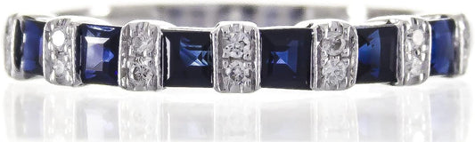 14K White Gold Genuine Blue Sapphire Ring with Diamonds for Women | Ethically, Authentically & Organically Sourced (Square-Cut) Shaped Sapphire Hand-Crafted Jewelry for Her | Sapphire Ring for Women