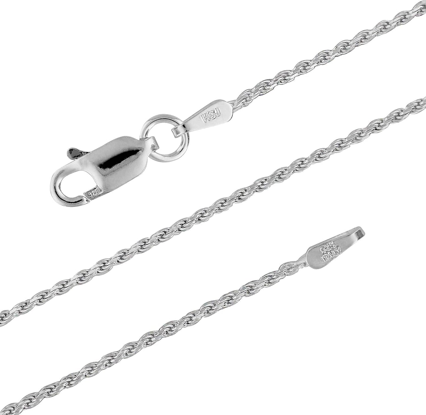 Sterling Silver Necklace – 1.1Mm Diamond-Cut Rope Chain Necklace – Premium Italian Made Silver Jewelry – Elegant Silver Necklace for Women - WORLD TIME VISITS
