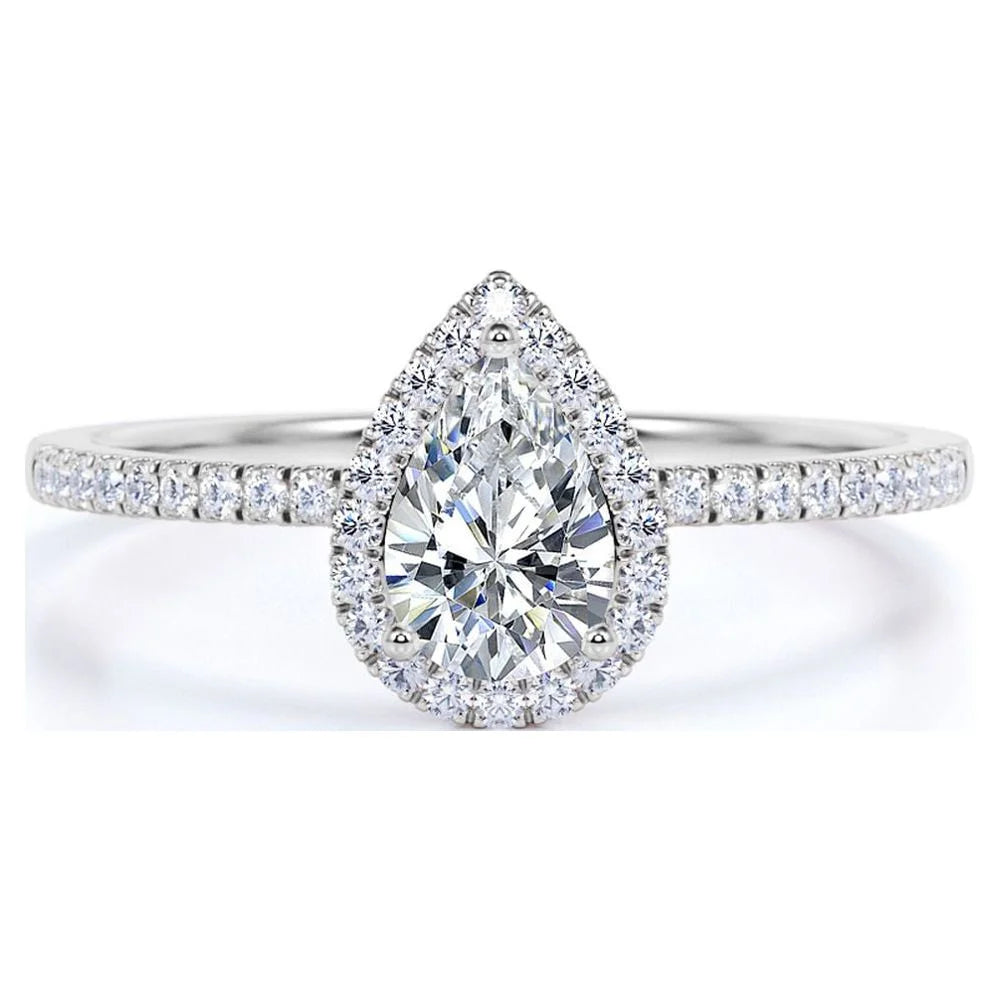 Vintage Pear Shaped Diamond Halo Engagement Ring in 10K White Gold