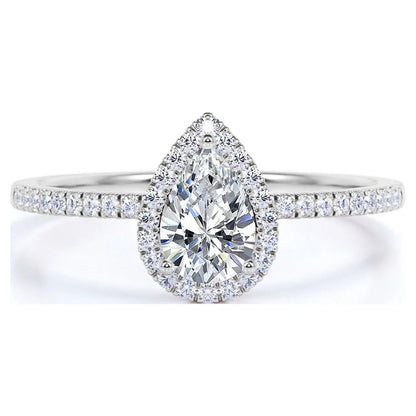 Vintage Pear Shaped Diamond Halo Engagement Ring in 10K White Gold