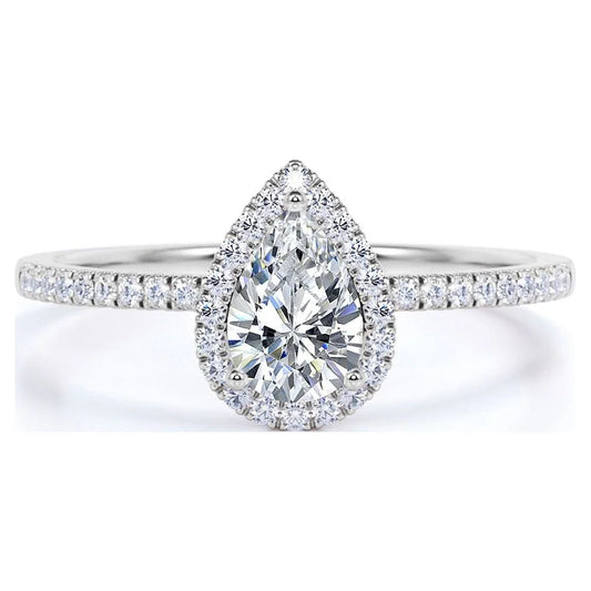 Vintage Pear Shaped Diamond Halo Engagement Ring in 10K White Gold