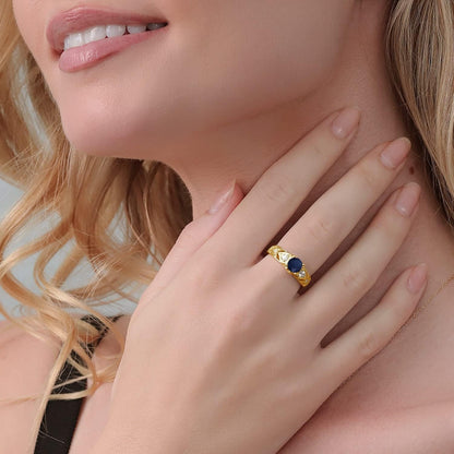 Blue Sapphire 18K Yellow Gold Plated Silver Women'S Ring (2.26 Ct Round, Available 5,6,7,8,9)
