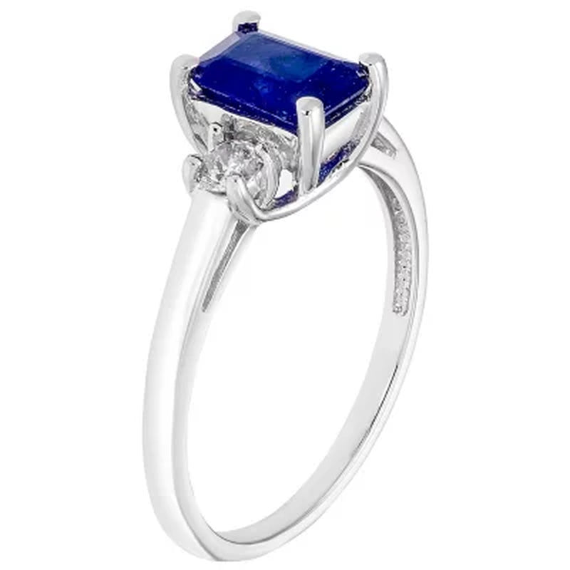Three Stone Sapphire Ring with 0.20CT. T.W. Diamond Set in 14K Gold