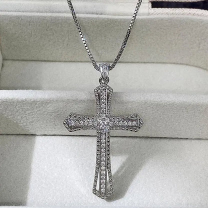 Jewelry Fashion 925 Sterling Silver Diamond Pendants Jesus Cross Necklace Ornament