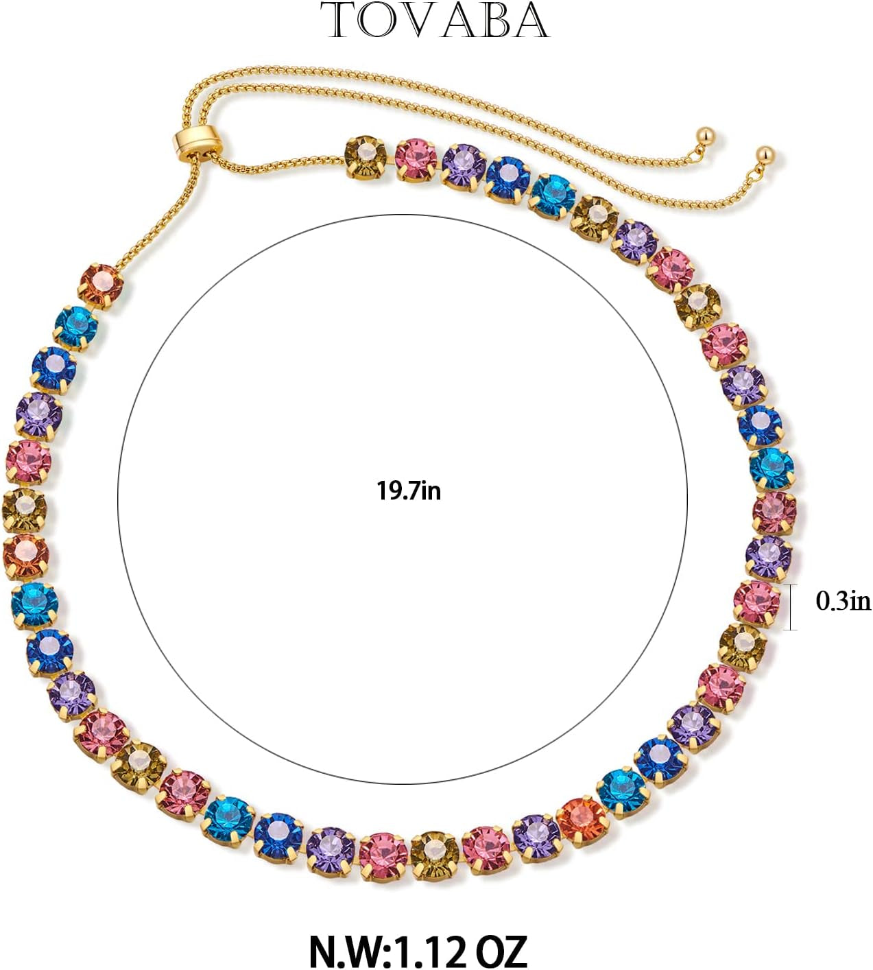 Slider Gold Necklace for Women Adjustable Length Necklace Set with Cubic Zirconia Rhinestone Crystal Long Pendant Choker Necklace