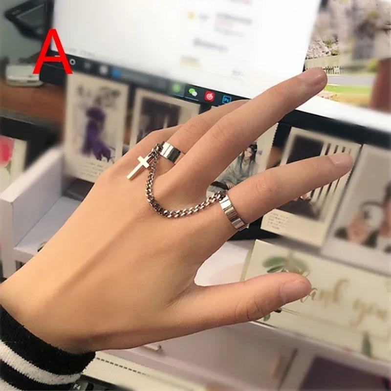 New Punk Hip-Hop Multi-Layer Ring for Women Men Hand Finger Chain Adjustable Rings Party Jewelry