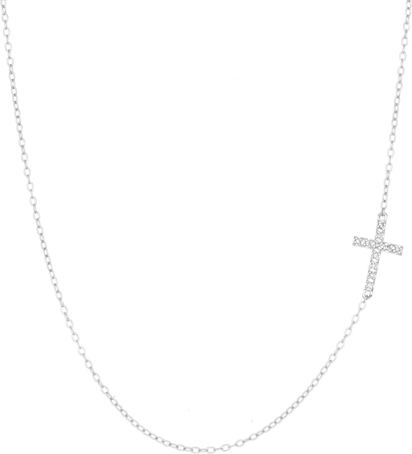 0.055 Carat Diamond Side Cross Pendant Necklace for Women in 925 Sterling Silver on 18 Inch Chain with Spring Ring