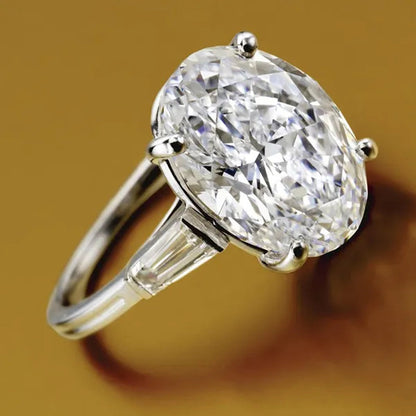 Luxurious Fashion Woman Simple 925 Sterling Silver Natural Oval White Sapphire Diamond Ring Romantic Bride Wedding Accessories Engagement Jewlery Gift for Girlfriend Gemstone Rings Size 4-12
