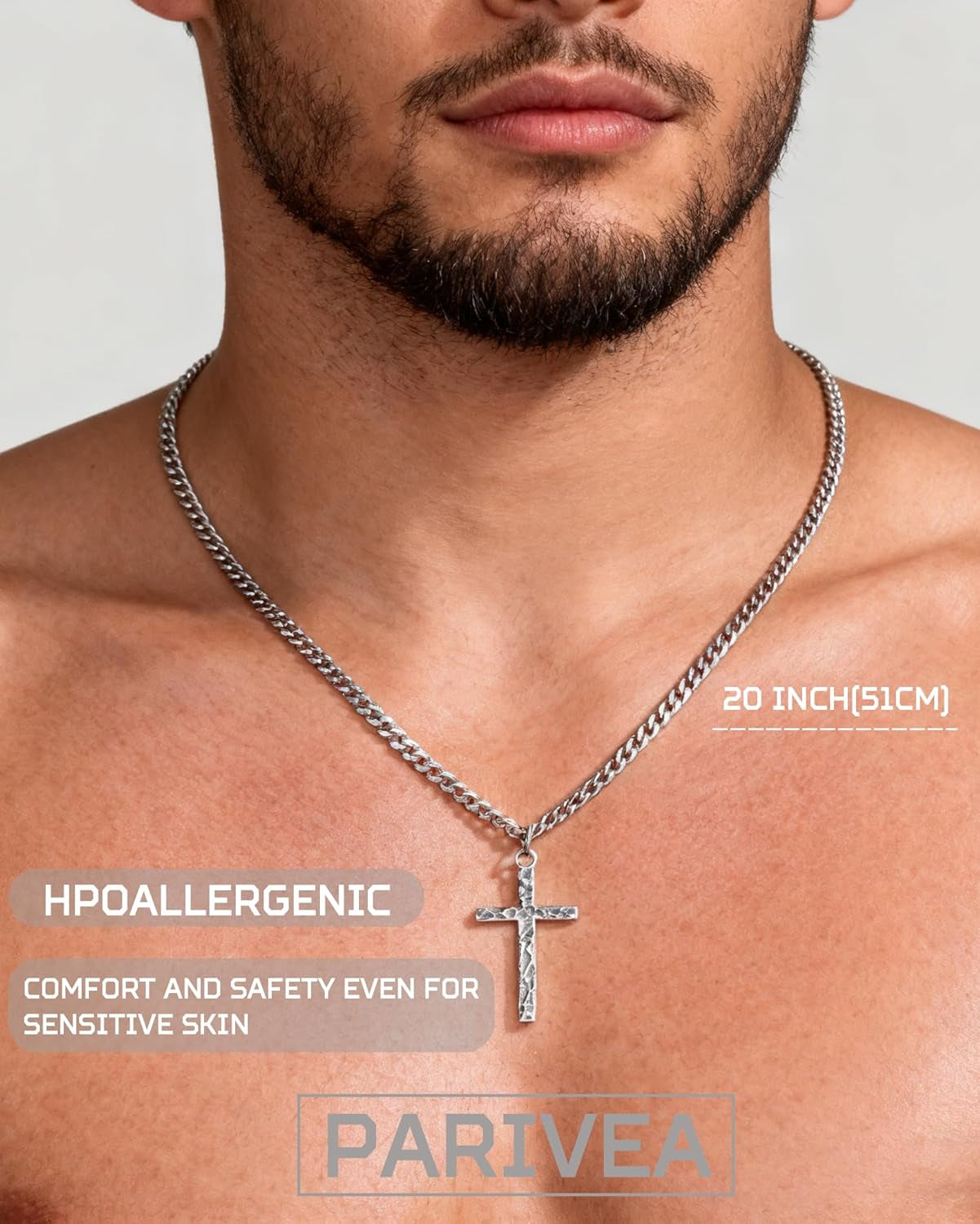 925 Sterling Silver Cross Necklace Men - Oxidized Hammered Cross Pendant with Stainless Steel Cuban Link Curb Chain Vintage Unique Crucifix Necklaces Silver Jewelry for Mens Women 16-30 Inches - WORLD TIME VISITS