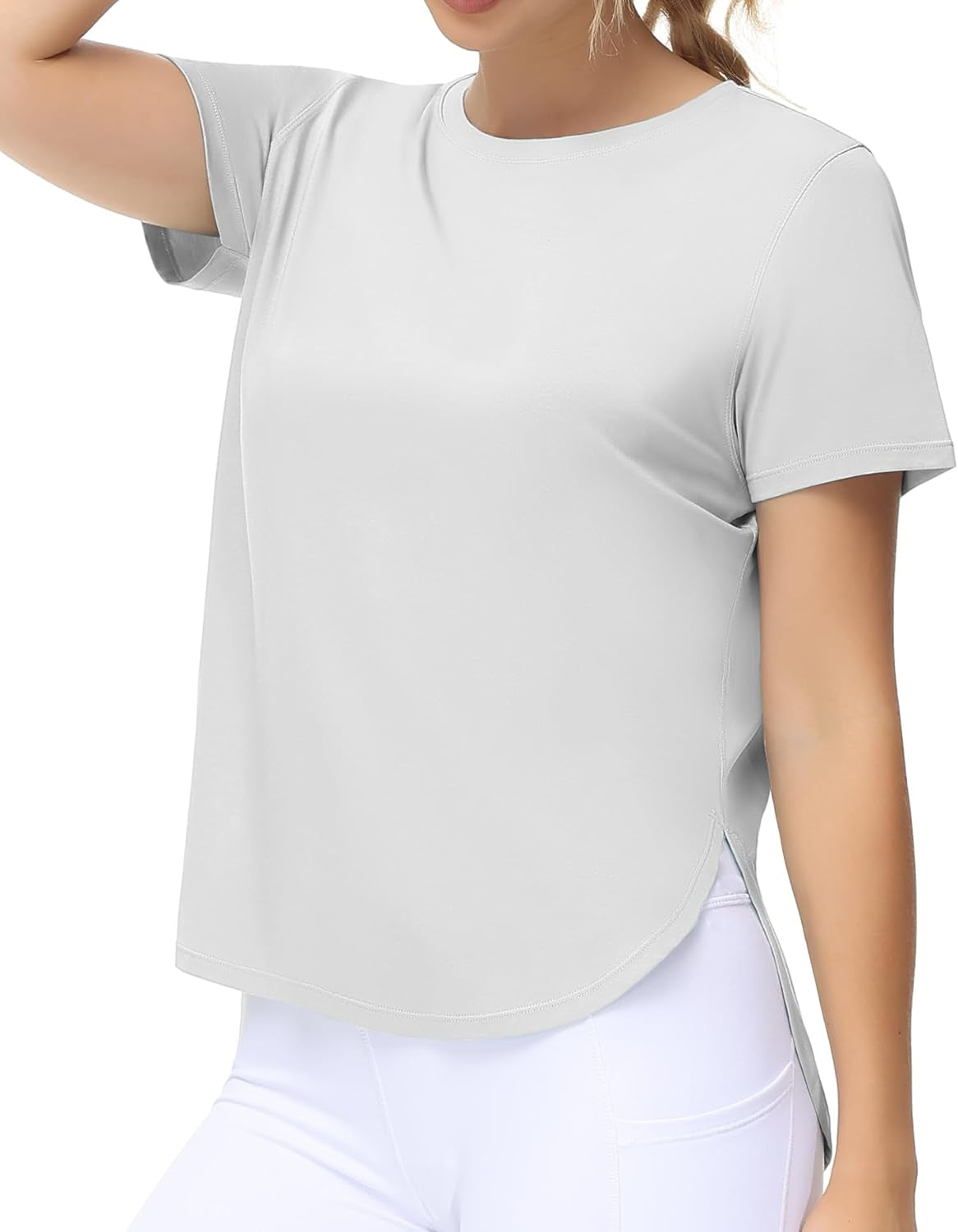 Women'S Workout T-Shirts Loose Fit Short Sleeve Cotton Running Basic Tee Tops with Split Hem - WORLD TIME VISITS