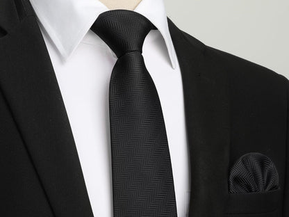 Mens Solid Ties Formal Business Woven Tie and Pocket Square Cufflinks Set Classic Silk Satin Necktie Wedding