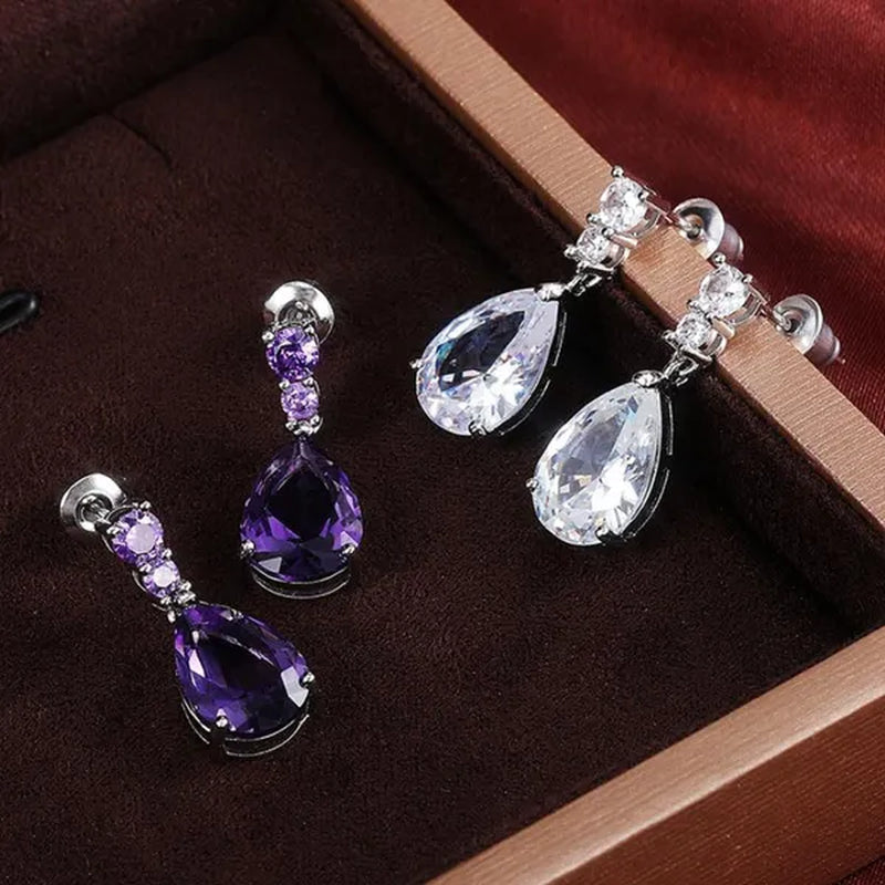 Exquisite Waterdrop Amethyst Drop Earrings for Women Engagement Wedding Jewelry Lover Birthday Gift