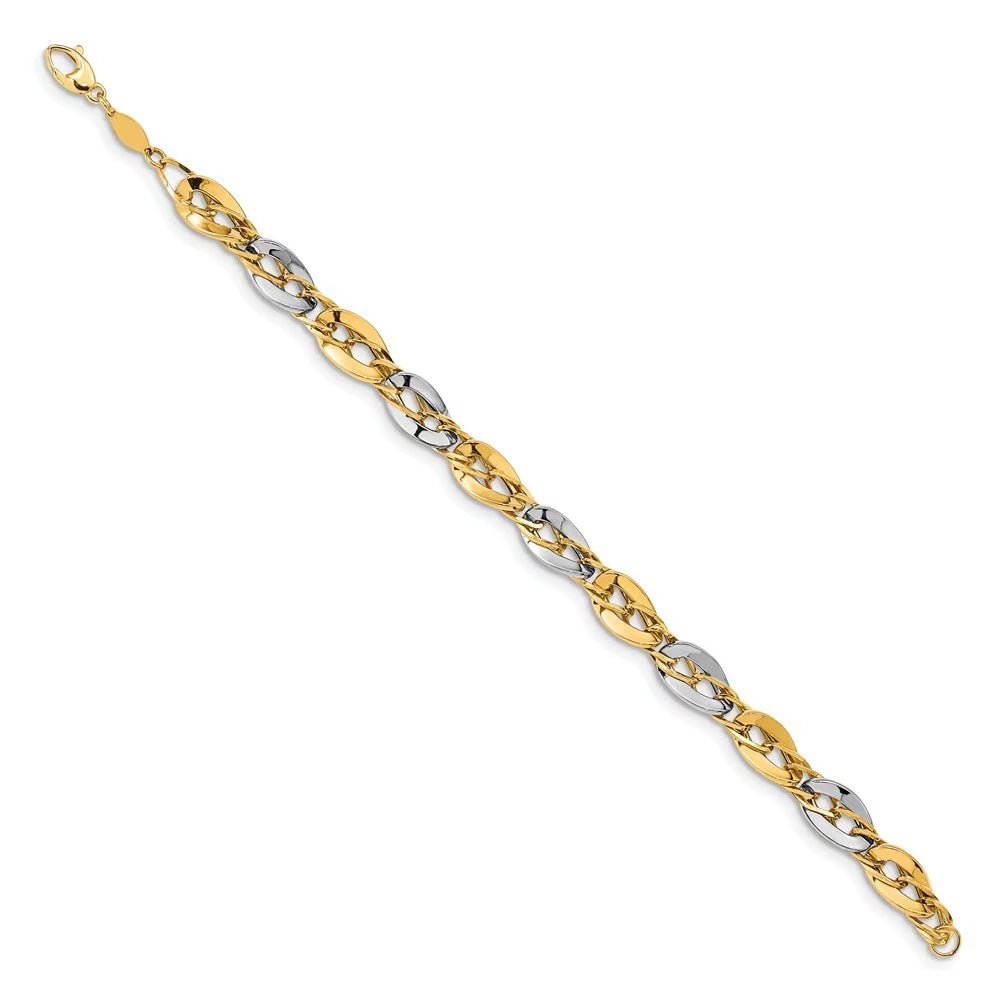 8.25Mm 14K Two Tone Gold Polished Fancy Double Curb Link Bracelet 8 Inch Jewelry for Women