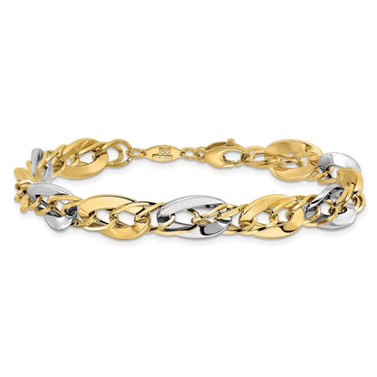 8.25Mm 14K Two Tone Gold Polished Fancy Double Curb Link Bracelet 8 Inch Jewelry for Women