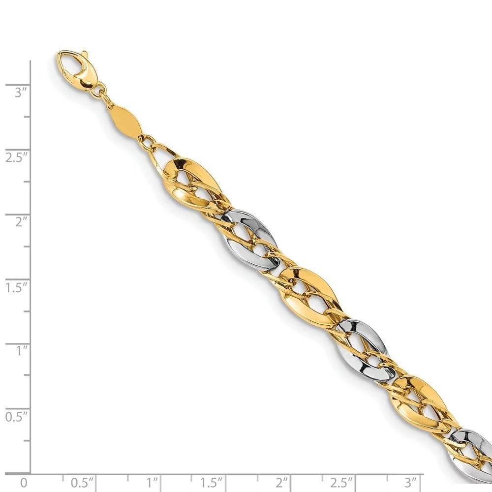 8.25Mm 14K Two Tone Gold Polished Fancy Double Curb Link Bracelet 8 Inch Jewelry for Women - WORLD TIME VISITS