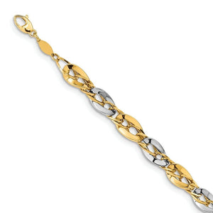 8.25Mm 14K Two Tone Gold Polished Fancy Double Curb Link Bracelet 8 Inch Jewelry for Women