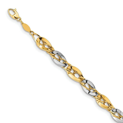 8.25Mm 14K Two Tone Gold Polished Fancy Double Curb Link Bracelet 8 Inch Jewelry for Women - WORLD TIME VISITS