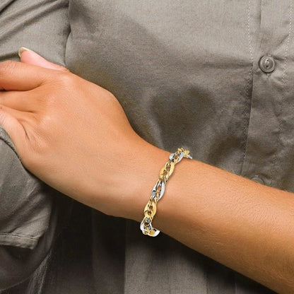 8.25Mm 14K Two Tone Gold Polished Fancy Double Curb Link Bracelet 8 Inch Jewelry for Women