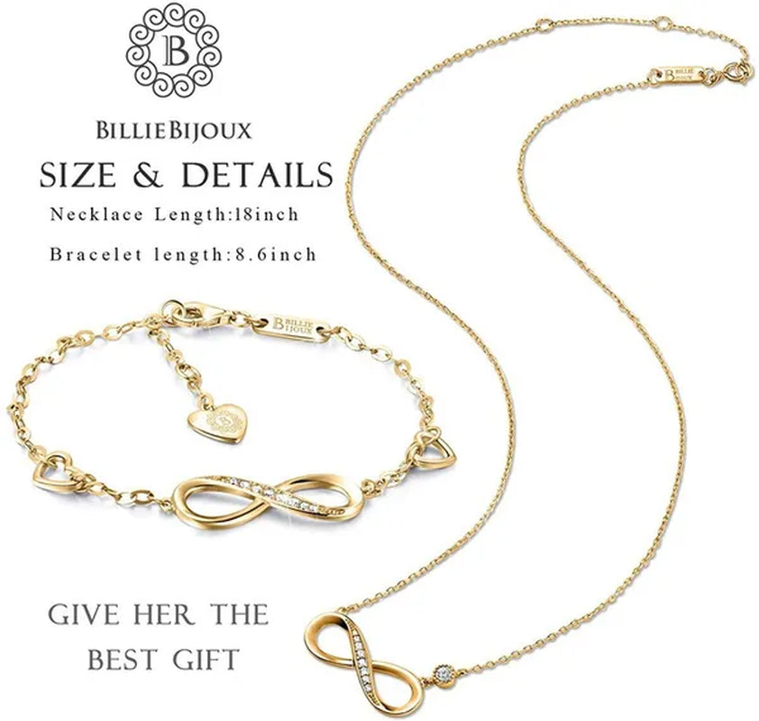 925 Sterling Silver Necklace Bracelet One Sets Forever Love” Infinity Heart Love Jewelry Sets White Gold Plated Diamond Women Necklace Gift for Mother's Day