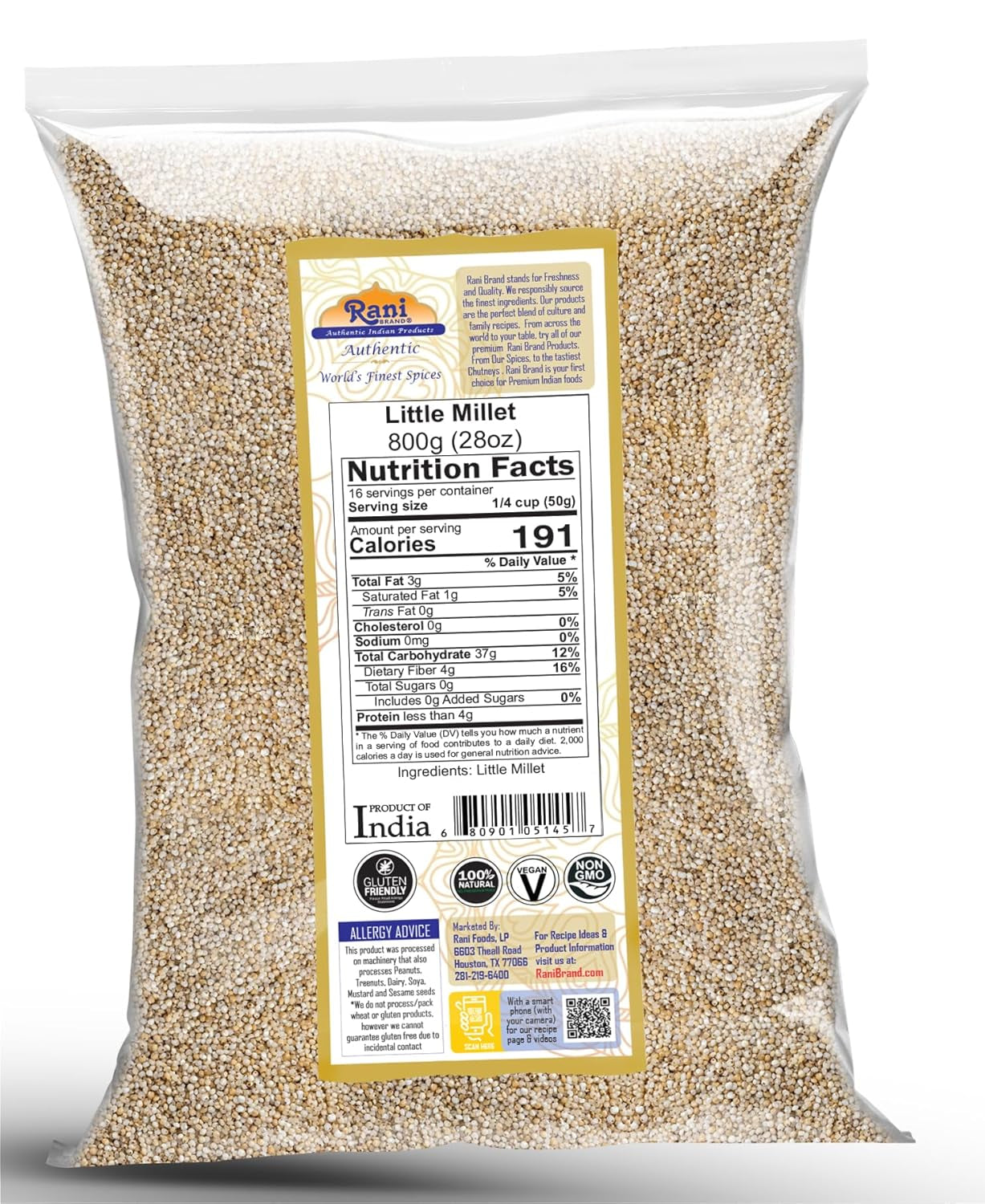 Rani Little Millet (Panicum Sumatrense) Whole Ancient Grain Seeds 28Oz (800G) ~ All Natural | Gluten Friendly | NON-GMO | Kosher | Vegan | Indian Origin | Kutki/Shavan/Saamai/Sama Kannada