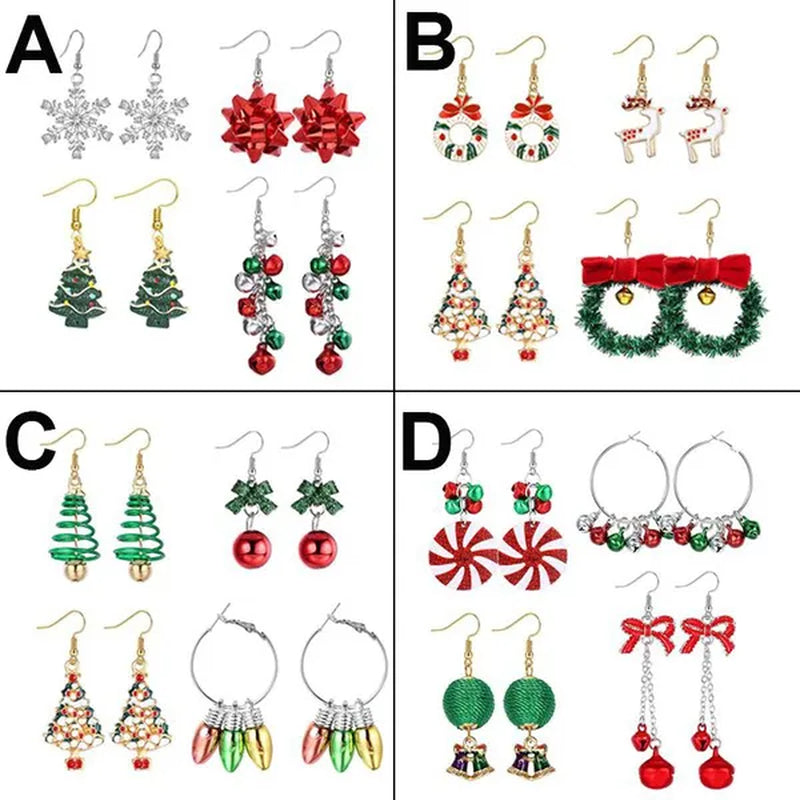 4 Pairs Christmas Earrings for Women Girls Christmas Bell Light Bulbs Hoop Earrings Christmas Tree JingleBall Snowflake Bow Flower Elk Dangle Earrings Christmas Party Jewelry Set Gift - WORLD TIME VISITS