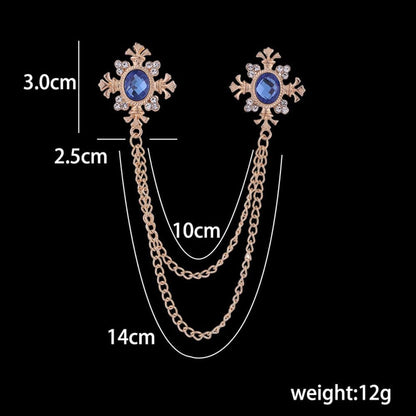 2 Pcs Men'S and Women'S Shirt Collar Tassel Rhinestone Accessories Diamond Crossing Collar Chain Fashion Versatile Suit Brooch(Multi -Color Optional)