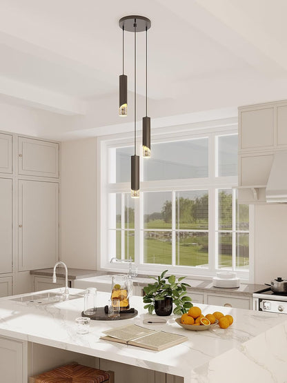 Modern Pendant Lights, 3-Lights Crystal Pendant Lighting for Kitchen Island, Dimmable Hanging Light Fixture with Adjustable Height for Kitchen, Dining Room, Bedroom (3-Lights, Black)