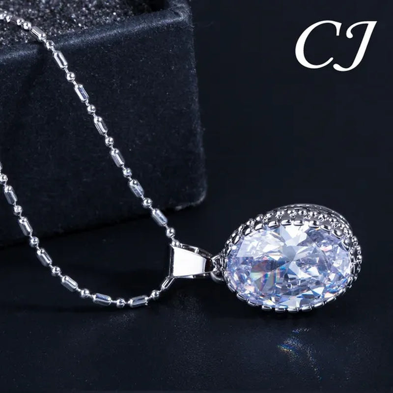 CANDICE European Clear Oval CZ Stone Necklace Earrings Tennis Bracelet Ring for Women Fashionable Sterling Silver Plated Plated Party Jewelry Set