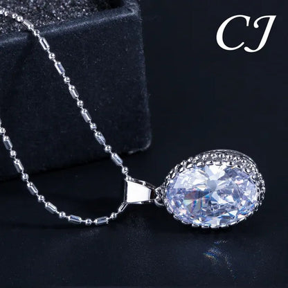 CANDICE European Clear Oval CZ Stone Necklace Earrings Tennis Bracelet Ring for Women Fashionable Sterling Silver Plated Plated Party Jewelry Set