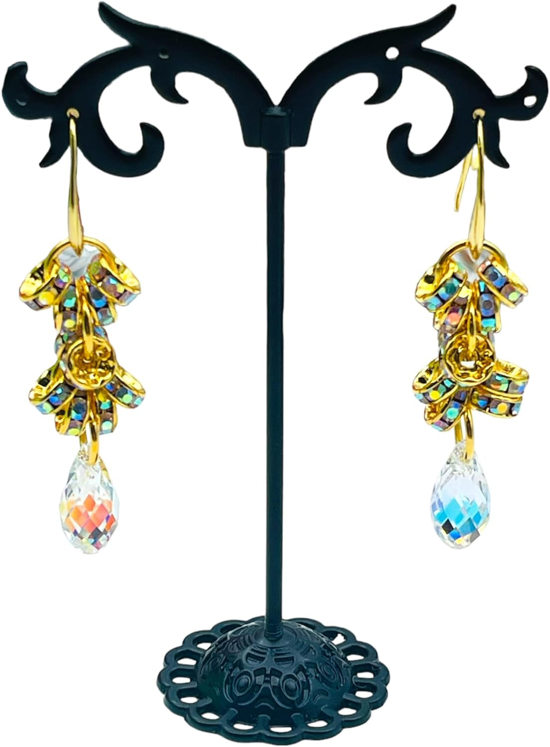 Authentic Austrian Crystal Briolette Pendant Cluster Statement Earrings