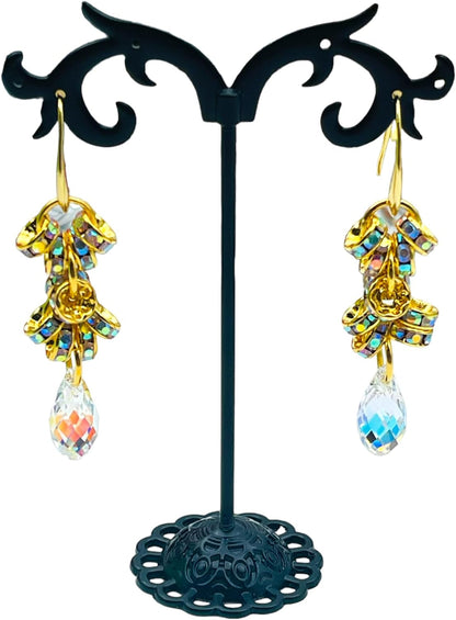 Authentic Austrian Crystal Briolette Pendant Cluster Statement Earrings