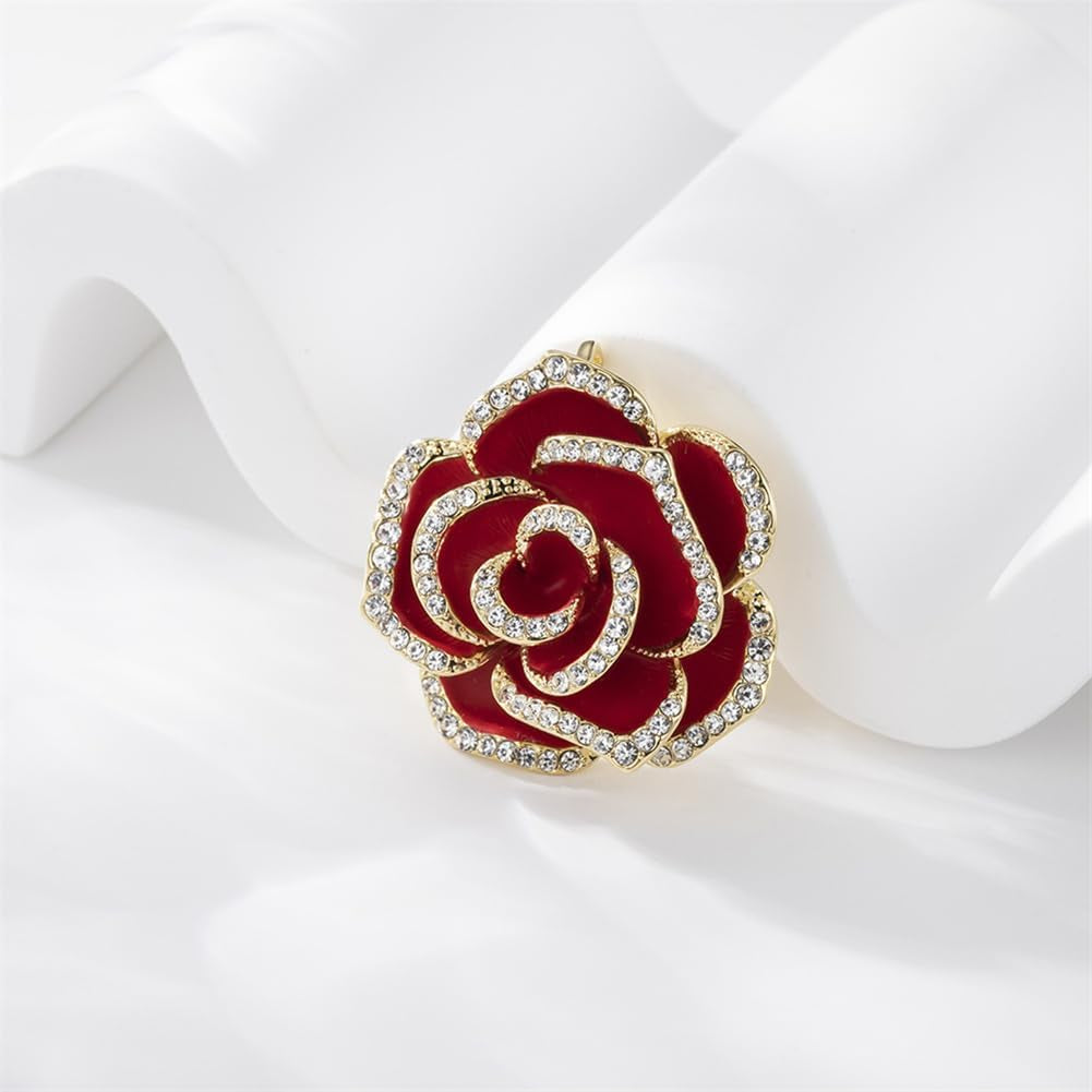 Crystal Rhinestone Red Flower Brooch Women'S Camellia Pin Rhinestone Floral Brooch Ladies' Fashion Clothing Brooch Jewelry Accessory