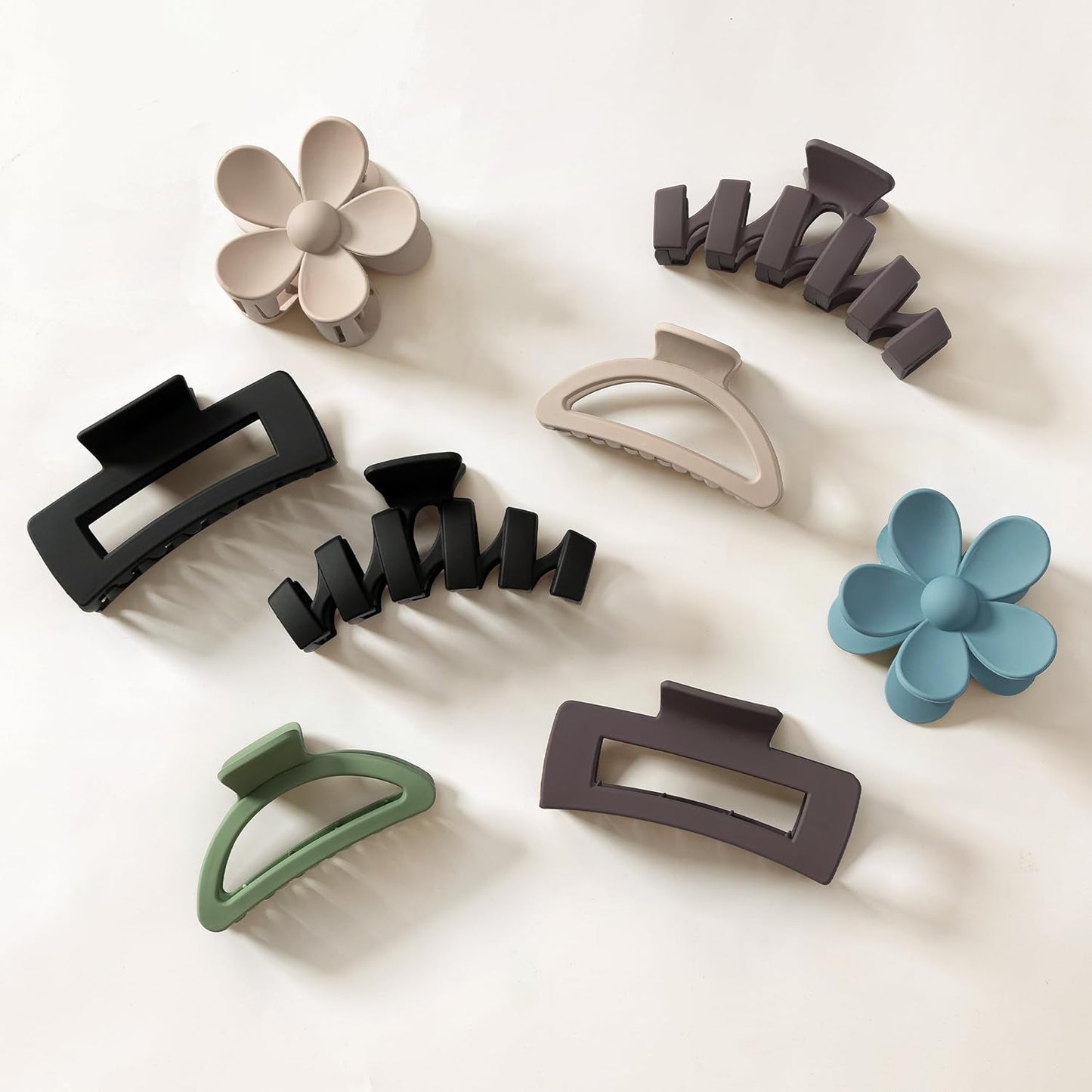 8PCS Hair Clips for Women, Flower Claw Clips for Thick Hair, Non-Slip Hair Accessories with Multi-Styles, Neutral Colors Variety Pack