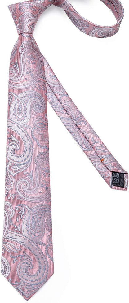 Paisley Ties for Men Silk Necktie and Pocket Square Cufflinks Tie Clip Set Woven Classic Mens Tie for Wedding Party