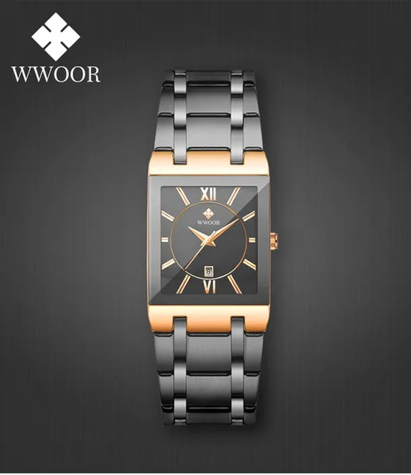 Relogio Masculino WWOOR top brand luxury stainless steel black gold men's square watch men's waterproof quartz wrist watch men
