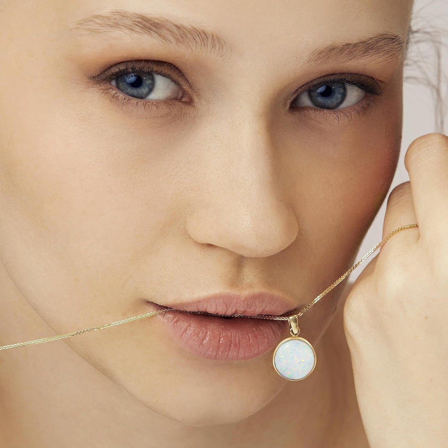 14K Gold White Opal Necklace - 14K Solid Yellow Gold Dainty Necklace with October Birthstone Pendant, 12Mm Large Size Opal Gemstone - Handmade Bridal Wedding Jewelry for Brides & Classy Women