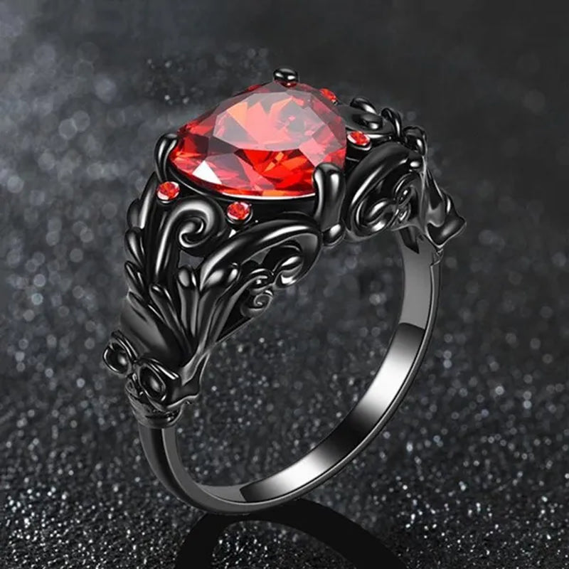 Gothic Retro Black Gold Lover Red Purple Crystal Zircon Christmas Valentine'S Day Engagement Women'S Jewelry Statement Cocktail Party Bicycle Ring